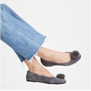 MICHAEL KORS | Remi Rabbit Fur Pom Suede Ballet Flats Gray Sz 9M